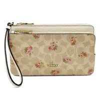 ~COACH ~C LOGO 玫瑰印花長夾式雙層大手拿包零錢包米白 - 比價