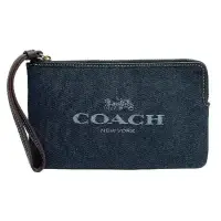 ~COACH~大馬車LOGO牛仔布大手拿零錢包 牛仔藍  - 比價