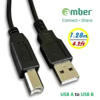 【免 】 amber USB印表機 事務機傳輸線材_3N無氧銅 OFC  USB-A公xUSB B-公_1.28m